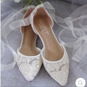 Ivory Crochet Lace Flat with Sheer Organza